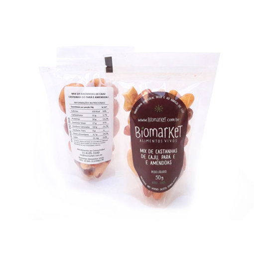Mix lanche saudável Individual - 50g - Castanha de Caju, Castanha do Pará e Amêndoas